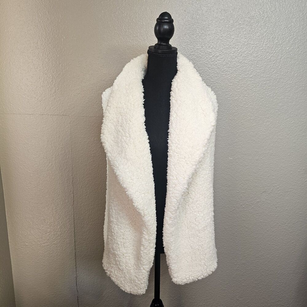 Soft Surroundings Ivory Sherpa Knit Open Front Vest XS Western Boho Casual D594
